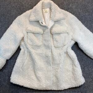 Anthropologie Maeve Cinched Soft Elegant Faux Fur Coat Ivory XS Cozy Casual